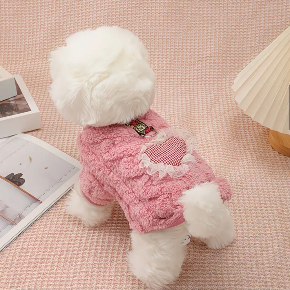 🥳 2 for $15 🥳 Cozy Pink Dog or Cat Sweater with Heart Design and Harness Ready